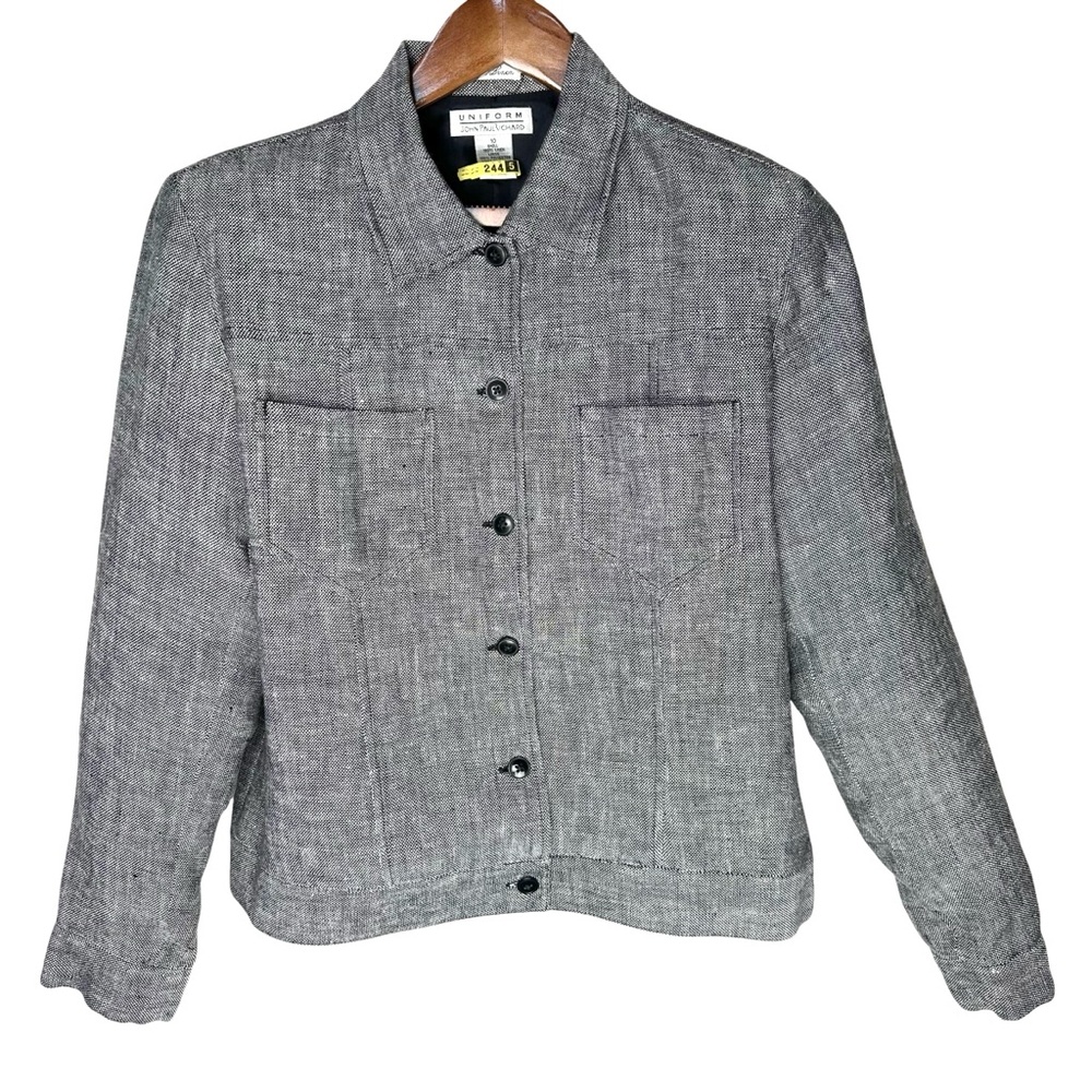 Vintage Pure Linen Jacket Women's 10 Gray Button Uniform by John Paul Richard